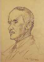 WIMMER, FRITZ, 1879-1960, PORTRäT, WOHL DES THOMAS MANN, BLEISTIFT UND FARBSTIFT (BLAU) AUF PAPIER (GEBRäUNT), RE. U.SIGN. UND ...