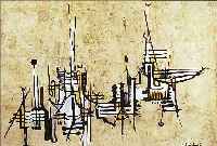 FISCHER, PIT, MALER DES 20. JH., DüSSELDORF,ABSTRAKTE ANSICHT, GOUACHE AUF GRüNGRAUMARMO- RIERTEM GRUND, RE. U. SIGN. UND DAT. 56, CA. 46 X 63 ...