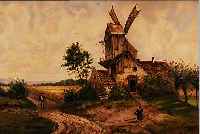 UNBEKANNTER NIEDERLäNDISCHER MALER, 19. JH., LANDSCHAFT MIT WINDMüHLE U. PERSONEN, ÖL/ LWD., UNSIGN., M. 54,5 X 82 CM, R., RüCKSEI- TIGE ...