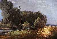 GRAGRASSET, AUGUSTE, *1829 VITRY-LE-FRANCOIS, WEITE BEWALDETE LANDSCHAFT MIT SEE U. FRAUEN- FIGUR, ÖL/LWD., 86 X 113 CM, U. LI. SIGN.