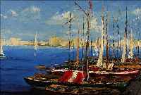 CLAUS, MALER DER 60ER JAHRE, SEGELBOOTE, ÖL/LWD, LI. U. SIGN., CA. 40 X 80 CM, R.