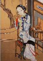 ZWEI JAPANISCHE SEIDENMALEREIEN, UM 1900, JUNGES MäDCHEN IM GARTEN BZW. IM ZIMMER, GOUACHE AUF SEIDE, JE CA. 58 X 28 CM, U.GL., R