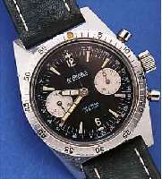 LE PHARE ARMBANDCHRONOGRAPH, REF.-NR. 624103SCHWEIZ UM 1965, EDELST., BODEN GESCHR., LüNETTE M. 60ER TEILUNG, BEIDS. DREHB., SCHW. ...