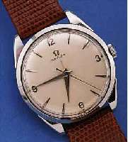 OMEGA HERRENARMBANDUHR, REF.-NR. 2910-2/SC, SCHWEIZ UM 1954, EDELST., BODEN GEDR., VERS. ORIG.-BLATT (ZUM RAND ZU L. FL.), AUßER LEDER-B. ...