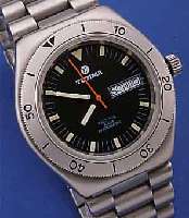 TUTIMA HERRENTAUCHERUHR, REF.-NR. 670, DEUTSCHLAND UM 1994, EDELST. INCL. EDELST.- BAND, MATT., BODEN U. KRONE GESCHR., BEI FERTIGST. ...