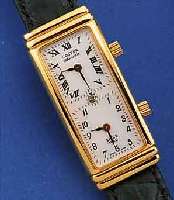 SCHWARTZ ETIENNE 2-ZEITZONEN DAMENARMBANDUHR COSTER/DIAMONDS, SCHWEIZ UM 1998, METALL HARTVERG., EDELST.-BODEN GEDR., GEZ. RECT.- FORM, IN ...