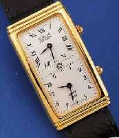 SCHWARTZ ETIENNE 2-ZEITZONEN HERRENARMBANDUHR COSTER/DIAMONDS, SCHWEIZ UM 1998, METALL HARTVERG., EDELST.-BODEN GEDR., GEZ. RECT.- FORM, IN ...
