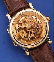 HERRENARMBANDUHR, SCHWEIZ UM 1995, METALL- GEH., SCHARNIERBODEN, BEIDS. MINERALVERGL., SKELETT. U. SCHMUCKGRAV. ANKERW., HANDAUFZUG, 17 ST., ...