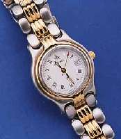 ATLANTIC DAMENARMBANDUHR, SCHWEIZ UM 1994, REF.-NR. 6605, EDELST., EDELST.-BAND MATT., LüNETTE WIE ZWISCHENGL. HARTVERG., MINERAL- FLACHGL., ...