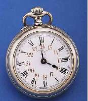 F. BACHSCHMID HERRENTASCHENUHR, NICKEL, SCHWEIZ UM 1908, EMAILBL. FEIN HAARR., M. LUPE ERKENNB., INNEN ROT 13-24, GEBL. ORIG.- STAHLZEIGER, ...