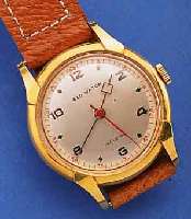 GEO WATCH HERRENARMBANDUHR, SCHWEIZ UM 1950, ZEITIDENT. LEDERB., METALL HARTVERG., EDELST.-BODEN GEDR., ORIG.-ZUSTAND M. AUFGES. BANDANST., ...