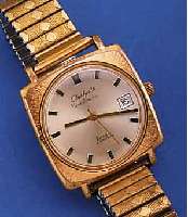 GLASHÜTTE HERRENARMBANDUHR SPEZIMATIC/BISON, DEUTSCHLAND UM 1970, METALL VERG., CARREE- CAMBRE-FORM, BER., KAL. 75/722, 26 ST., STOß- GES., ...