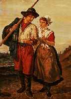UNBEKANNTER KüNSTLER, UM 1850-60, HOLLäNDISCHES BAUERNPAAR, ÖL/LWD, KRAKELIERT, MIT ALTERSBEDINGTEN KLEINEREN FARBABBLäTTE- RUNGEN ...