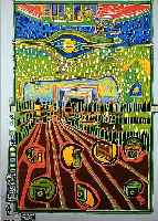 HUNDERTWASSER, FRIEDENSREICH, 1928-2000, STRAßE DER ÜBERLEBENDEN, AUS DER REGENTAG- MAPPE, NUM. 2127??/3000, CA. 47,5 X 65,5 CM, ...