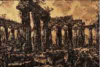 KUPFERSTICH VON PIRANESI, 2. HäLFTE 18. JH., DARSTELLUNG DER RUINEN DES COLLEGIUM ROMANUM, PERSONENSTAFFAGE, CA. 46 X 67 CM, ...