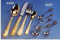 TAFELBTAFELBESTECK FÜR 12 PERSONEN, 24 KT HARTVERG., BEST. AUS: 12 MESSER, 12 GABELN, 12 LÖFFEL, 12 KAFFEELÖFFEL, 12 KUCHENGABELN, 2 WURSTGA- ...