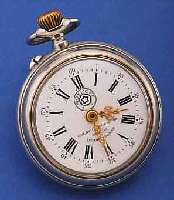 ROSKOPF HERRENTASCHENUHR, SCHWEIZ UM 1904, FüR DEN LATEINAMERIKANISCHEN MARKT, HIER HABANA, SO REG.-GRAV. AUF NICKELBODEN, PERF. EMAILBL. M. ...