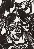 CAMPENDONCK, HEINRICH, 1889-1957, FRAU MIT BLUME, HOLZSCHNITT, LI. U. HANDSIGN.,CA. 18 X 12 CM, PP, U.GL., R.