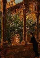 MIRO LLEO, GASPAR, *1859-1930, SPANISCHER KüNSTLER, JUNGER MANN BEIM BLICK IN DEN GARTENDES PALASTES VON SEVILLA, ÖL/MALKARTON, RITZ- SIGN. IN ...