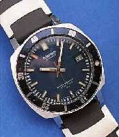 SEIKO HERRENARMBANDUHR TAUCHERDESIGN AUTOMATIK, JAPAN UM 1968, EDELST., BODEN GESCHR., KRONE ZUM SCHUTZ EINGEL., ZENTRALROTOR KUGEL- GEL., 17 ...