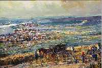 UNBEKANNTER MALER, MITTE DES 20. JH., LANDSCHAFT BEI GEISLINGEN, ÖL/LWD, LI. U. UNLESERLICH SIGN., CA. 50 X 90 CM, R.