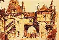 GRAF, KARL, 1902 ROTHENBURG-1986 SPEYER, STADTTOR MIT OCHSENFUHRWERK, AQUARELL AUF PAPIER, RE. U. SIGN. UND DAT. AUGUST 1935, LI. U. ...