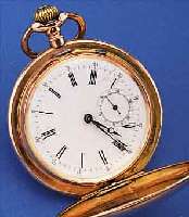 SAVONETTEHERRENTASCHENUHR, SCHWEIZ/DEUTSCH- LAND UM 1905, RG 585/000, NUTZSP., EMAILBL. FEIN HAARR., ZEIGERSTELLSCHIEBER INNEN 4, GOLDCUV. M. ...