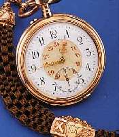 CHELLINI HERRENTASCHENUHR OFFEN, SCHWEIZ UM 1914, FüR DEN DTSCH. MARKT, RG 585/000, EMAIL-BL. RISSIG BEI 4, GOLDCUV., 3/4 PLATINENW., ANGED. ...