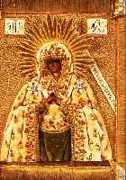 IKONE, WOHL POLEN, UM 1870-80, MUTTER GOTTES MIT KIND, REICHES STOFF- OKLAD MIT GOLDBROKAT UND STICKEREI, SEHR GUT ...