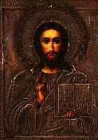 IKONE, MOSKAU, UM 1898-1912, CHRISTUS PANTOKRATOR, 84ER SILBEROKLAD, REICH ZISE- LIERT UND PUNZIERT, CA. 22 X 17,5 CM