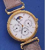 JEAN D'EVE HERRENARMBANDUHR VOLLKALENDER INCLUSIVE MONDPHASE, METALL HARTVERG., EDELST.-BODEN GEDR., SCHWEIZ UM 1992, UNGE- TR. ...