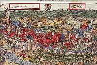 KONVOLUT VON 3 BLATT, MIT ANSICHTEN VON SIMMERN: 1.) KOLOR. HOLZSCHNITT AUS SEB. MüNSTER, AUF DER DOPPELTEN BUCHSEITE, CA. 1590, GA ...