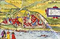 KONVOLUT VON 2 BLATT UM TRIER, 1.) ALT- KOLOR. KUPFERSTICH AUS BR. U. HOGENBERG, GA. PALTZ AN DER MOSEL (PFALZEL), 17,5 X 39 CM; 2.) ...