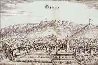 KONVOLUT VON 2 BLATT, MIT KUPFERSTICHEN V. GEIßLINGEN UND UMGEBUNG: 1.) KUPFERSTICH M. MERIAN, GA GEIßLINGEN, TADELLOSES EXEMPLAR,18 X 29 ...