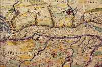 KOLOR. KUPFERSTICH, V. M. MERIAN AUS TH. EUROP. NOBILIS FLUVIUS MAXIMA CURA FAMOSISQ AUTORISBUS COLLECTUES ET, IN LUCEM ETITUS, ZEIGT DEN ...