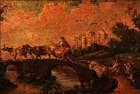 UNBEKANNTER MALER, OBERRHEIN, UM 1770-80, IDEALE LANDSCHAFT MIT SCHäFERN UND VIEH, ÖL/LWD, MIT ZAHLREICHEN ALTERSBEDINGTEN FARB- ...