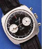 LA CLOCHE ARMBANDCHRONOGRAPH, SCHWEIZ/ FRANKREICH UM 1968, EDELST., BODEN GESCHR., NUTZSP. WURDEN üBERARB., KONTRASTZIFFERBL., ...