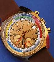 WAKMANN ARMBANDCHRONOGRAPH AUTOMATIK, SCHWEIZ UM 1972, METALL HARTVERG., EDELST.- BODEN GEDR., 2.-ZEIT U. DATUM ZU KORRIGIEREN DURCH ...