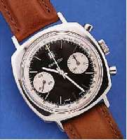 BAYLER ARMBANDCHRONOGRAPH, SCHWEIZ UM 1970, EDELST., BODEN GESCHR., CARREE-CAMBRE-FORM, KONTRASTZIFFERBL., 30-MIN.- U. 12-STD.-STOPP- ZäHLER, ...