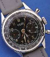 ARLEA ARMBANDCHRONOGRAPH, SCHWEIZ UM 1952, EDELST., BODEN GESCHR., 30-MIN.-STOPPZäHLER, ZIFFERBL. ALTERSBED. FL., TACHYMETERAUßENSKA- LA, 17 ...