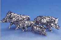 TISCHDEKORATION: 4 WILDSCHWEINSKULPTUREN, 925ER SILBER MASSIV, GRUPPE AUS 4 VERSCH. TIEREN, TOTAL CA. 402G, GR. BIS CA. 4.5 CM, ...