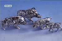 TISCHDEKORATION: GRUPPE 4 WILDSCHWEINE, 925ER SILBER, MASSIVE AUSF., H BIS CA. 4.5 CM TOTAL CA. 435 G, NATURALIST.-IDEALIST. DARST.