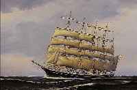 PEDERSEN, P., DäNISCHER MALER DES 20. JH., VIERMASTER SEGELSCHIFF IN VOLLER TAKELAGE, ÖL/LWD, RE. U. SIGN., CA. 45 X 65 CM, REST. RI
