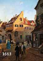 WALDAU, FN., ÖL/LWD., STADTANSICHT MIT PERSONEN IN BIEDER- MEIERKLEIDUNG, M. CA. 52 X 42,5 CM, R., UNTEN RE. SIGN.