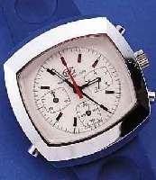 BFG ARMBANDCHRONOGRAPH, SCHWEIZ UM 1968, FIBERGLASGEH., KUNSTSTOFFBAND, MET.-LüNETTE VERCHR., NEUTR. ETUI, SCHWEIZER STIFTENANKER- W., ...