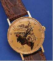 CURTIS/PAGOL MüNZARMBANDUHR, SCHWEIZ UM 1975, METALL VERG., BODEN GEDR., SCHMUCKKRONE,NEUTR. ETUI, UNGETR. LAGERW., RUNDANKERW., HANDAUFZUG, ...