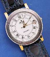 BARONE HERRENARMBANDUHR AUTOMATIK, SCHWEIZ UM 1998, METALL VERG., LüNETTE RHOD., BODEN GEDR., BEIDS. MINERALVERGL., EMAILFARB. ...