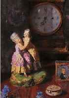 KAUCKY, J., TSCHECHISCHER MALER UM 1900, STILLEBEN MIT UHR, PORZELLANFIGUR U.A., PASTELLKREIDE AUF PAPIER, RE. U. SIGN., CA. 56 X 36 CM, ...