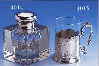 TINTENFASS, DANZIG O. KöNIGSBERG UM 1860, 12LöTIGES SILBER, FLAKON AUS GELBLICHEM KRI- STALLGLAS GESCHLIFFEN/GESCHNITTEN, MONTUR GLATTE ...