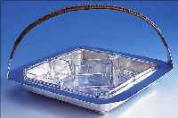KNABBER-ANBIETSCHALE, DEUTSCH 30ER JAHRE, REINES ART-DECO, METALL VERSILBERT, GRIFF MIT BAST UMWICKELT, ORIG.-GLASEINSäTZE, 18 X 30 X 30 CM, L. ...